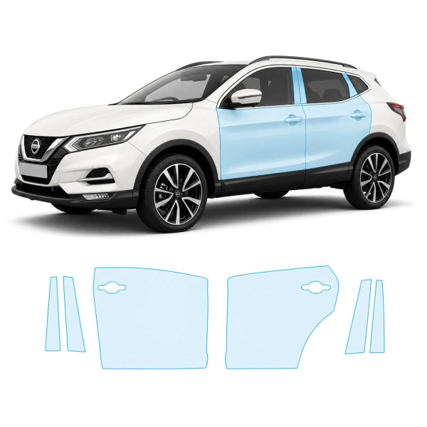 Антигравійна захисна бронеплівка за лекалами для Nissan Qashqai J11 facelift 2017-2021 - зони дверей і стійки вікон