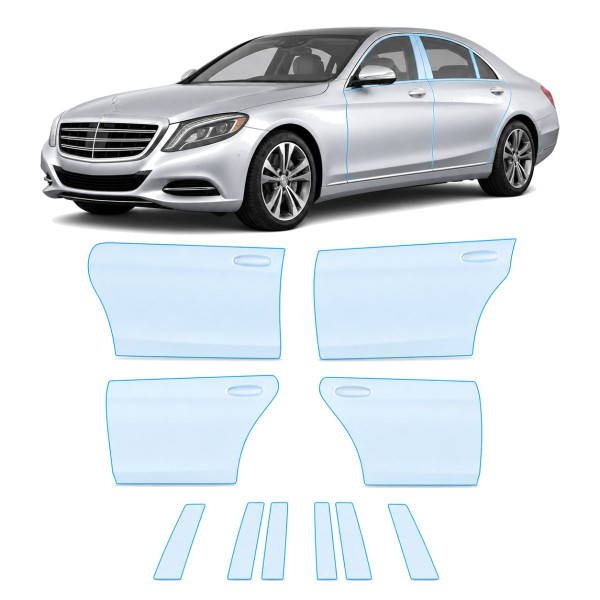 Антигравийная защитная бронепленка по лекалам для Mercedes-Benz S-Class W222 2013-2017 - зоны дверей и стойки окон