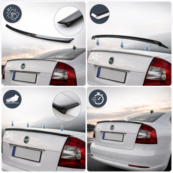 Спойлер пір'янка на кришку багажника для Skoda Octavia A5 2004-2013 Чорний глянець Voron Glass