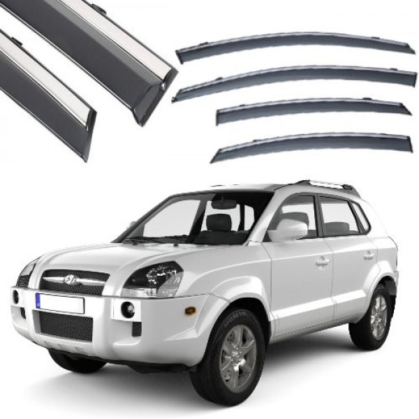 Дефлектори вікон вітровики Benke для Hyundai Tucson 2004-2015 (Хром Молдинг Нержавіюча сталь 3D)