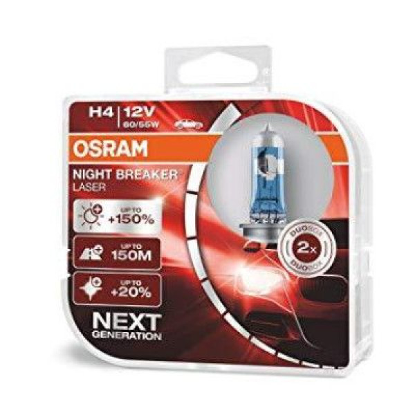 Автолампа галогенная Osram Night Breaker Laser +150% 12V H4 60/55W 2 шт Оригинал (64193 NL-ВОХ)