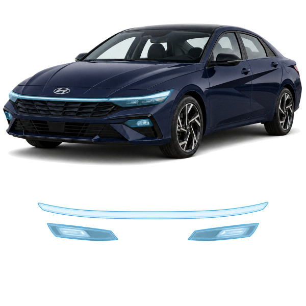 Антигравийная защитная бронепленка по лекалам для Hyundai Elantra CN7 facelift 2024- оптика (фары и ПТФ)