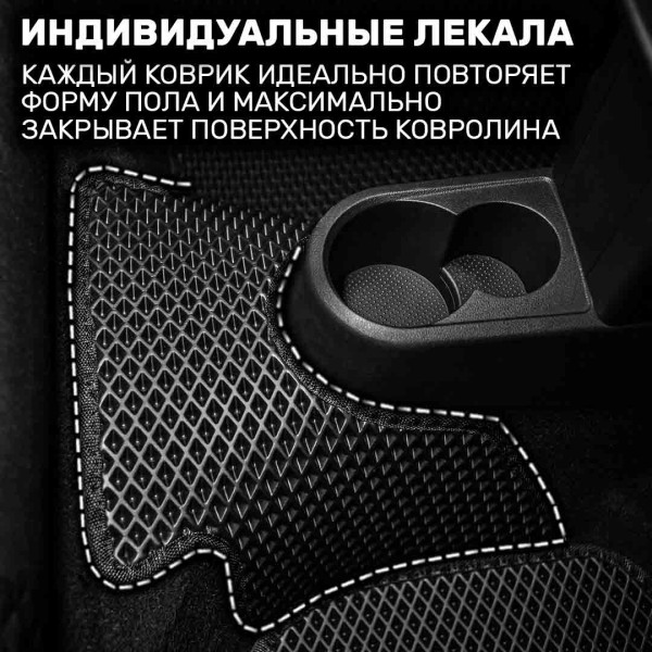 Коврики в салон EVA для Ford C-Max 2003-2010 с подпятником Черные-Синий кант 5 шт