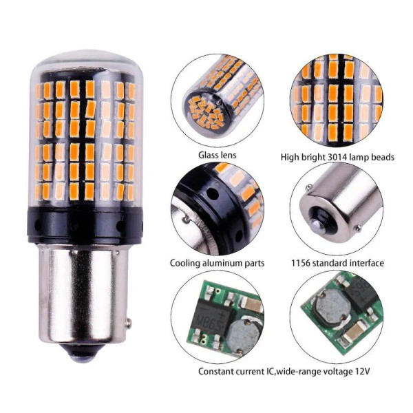 Автолампа світлодіодна LED 12/24V T25 Скло 700Lm Біле Світло 2 шт №1156 (BA15s)