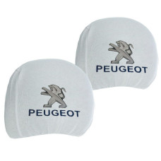 Чохли для підголівників Універсальні Peugeot Білі Кольоровий логотип 2 шт