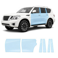 Антигравийная защитная бронепленка по лекалам для Nissan Patrol Y62 facelift 2 2014-2019 - зоны дверей и стойки окон