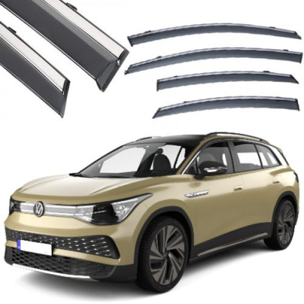 Дефлекторы окон ветровики Benke для Volkswagen ID 6 2021- Хром Молдинг Из Нержавеющей Стали (BVWID62123-W/S)