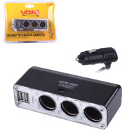 Автомобильный разветвитель прикуривателя VOIN 3 выхода 2USB 2100mA 12/24V (SC-3036)