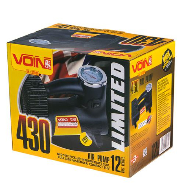 Автомобільний компресор VOIN 150psi 14A 40л прикурювач перехідник на клеми (VL-430)