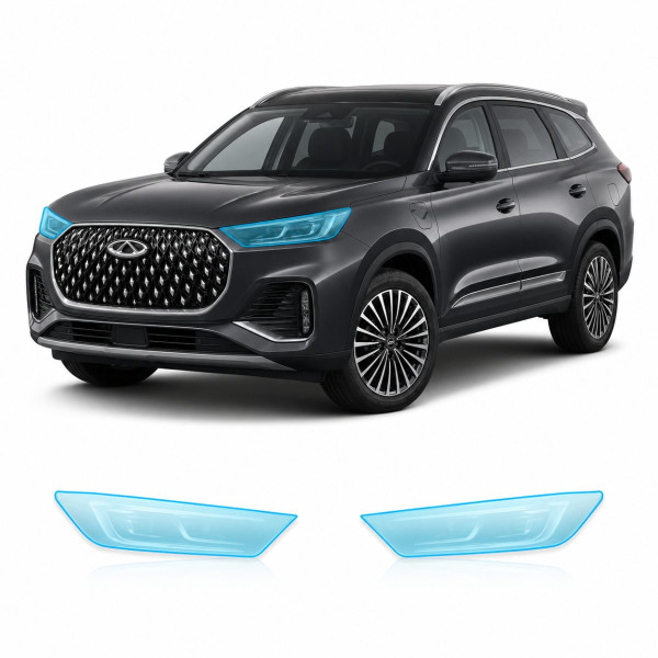 Антигравійна захисна бронеплівка за лекалами для Chery Tiggo 8 Pro Max (PHEV) I 2024- оптика (фари та ПТФ)