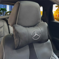 Подушка на підголівник з логотипом Mercedes-Benz Екошкіра 3D Кольоровий лого Чорно-Чорний кант 1 шт