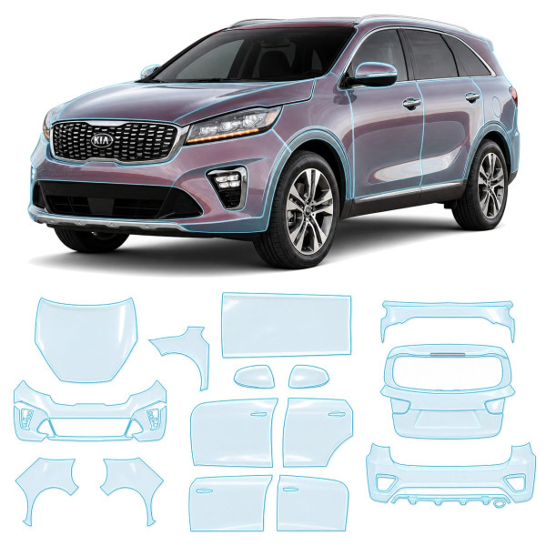 Антигравийная защитная бронепленка по лекалам для Kia Sorento UM facelift 2018-2020 - полный кузов