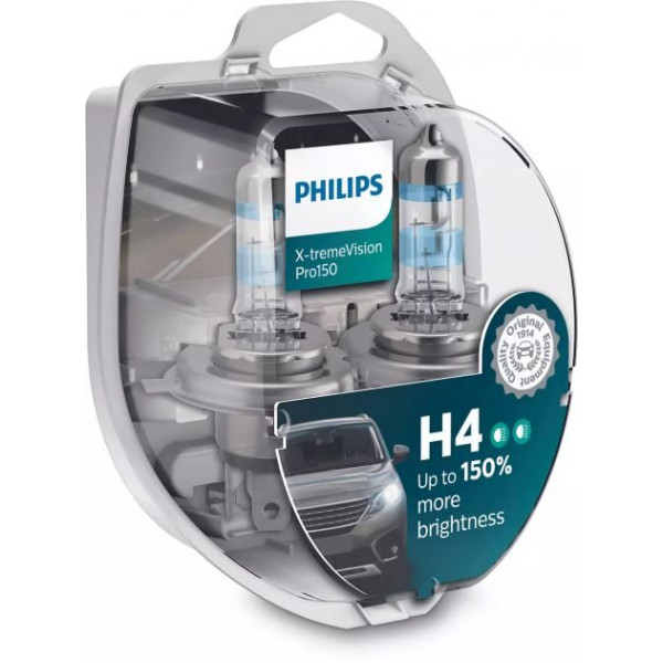Автолампа галогенна Philips X-treme Vision Pro +150% H4 12V 60/55W 3600K 2 шт (12342XVPS2)