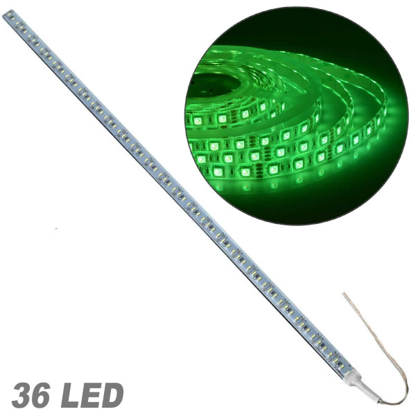 Стрічка діодна алюміній 12V - 50 см - 2А 36LED - в силікон ефект суцільної стрічки Зелене світло (5630)