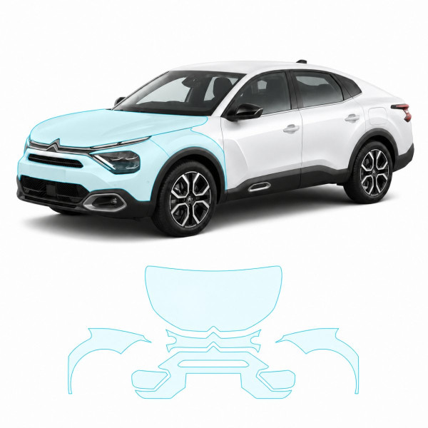 Антигравийная защитная бронепленка по лекалам для Citroen C4 X I 2022- передняя часть авто (капот бампер фары крылья)