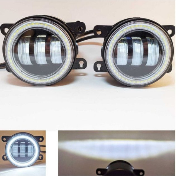 Противотуманные LED Фары круглые / Линза с ДХО / D87мм / 12V / 15W / 6500K / 2 шт