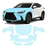 Антигравийная защитная бронепленка по лекалам для Lexus NX AZ20 2021- передняя часть авто (капот бампер фары крылья)