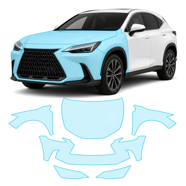 Антигравийная защитная бронепленка по лекалам для Lexus NX AZ20 2021- передняя часть авто (капот бампер фары крылья)