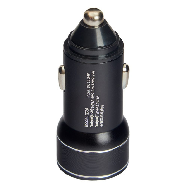 Автомобільний зарядний пристрій VOIN 30W, 1USB 10W + 1PD 27W, 12/24V (C-36206)