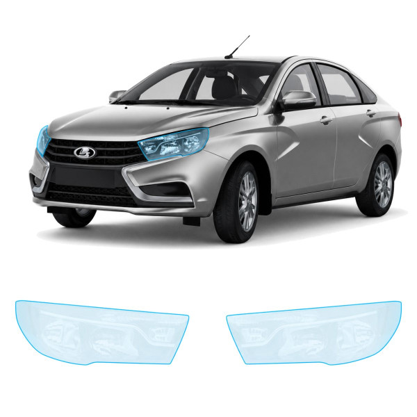 Антигравийная защитная бронепленка по лекалам для LADA Vesta I 2015-2022 - оптика (фары и ПТФ)