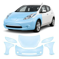 Антигравийная защитная бронепленка по лекалам для Nissan Leaf ZE0/ZE1 2010-2017 - передняя часть авто (капот бампер фары крылья)