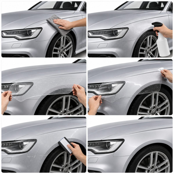 Антигравийная защитная бронепленка по лекалам для Audi A6 C7 2011-2018 - зоны дверей и стойки окон