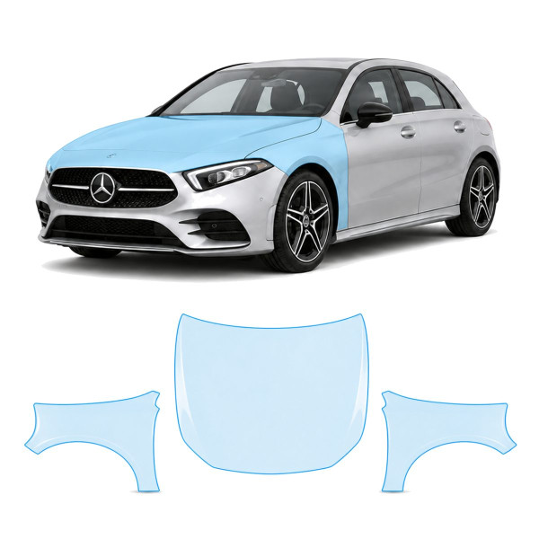 Антигравийная защитная бронепленка по лекалам для Mercedes-Benz A-Class W177 2018-2022 - капот и передние крылья