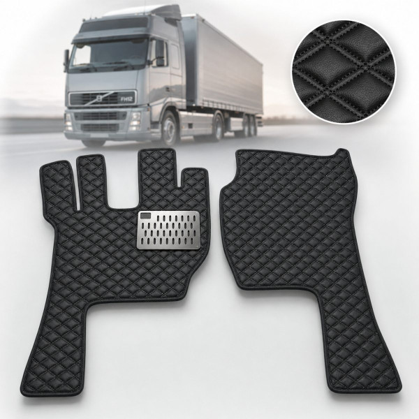 Коврики в салон для Volvo FH 12-16 (грузовик) 1998-2008 Экокожа с подпятником 2 шт (Rombus)