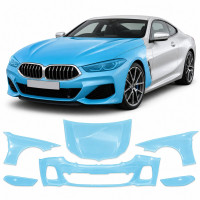 Антигравийная защитная бронепленка по лекалам для BMW 8 Series G15/G14/G16 2018-2022 - передняя часть авто (капот бампер фары крылья)