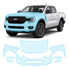 Антигравийная защитная бронепленка по лекалам для Ford Ranger IV 2022- передняя часть авто (капот бампер фары крылья)