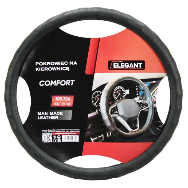 Чехол руля Elegant XXL 43-45 см Перфорация 1 шов Экокожа Черный (EL105 724)