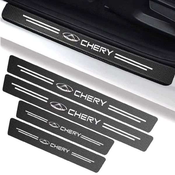 Захисна плівка накладка на пороги для Chery Чорний Карбон 4 шт