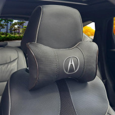 Подушка на подголовник с логотипом Acura Экокожа 3D Цветной лого Черная-Коричневый кант 1 шт