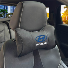 Подушка на підголівник з логотипом Hyundai Екошкіра 3D Кольоровий лого Чорна-Чорний кант 1 шт