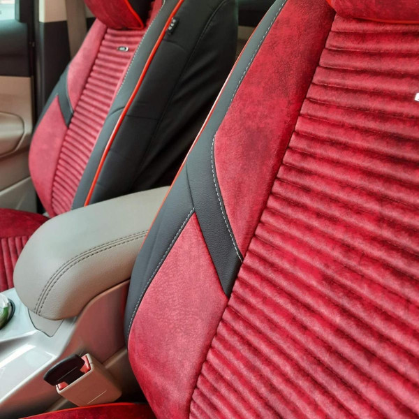 Авточехлы универсальные 5D экокожа замша Черно - красные