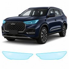 Антигравийная защитная бронепленка по лекалам для Chery Tiggo 8 Pro I facelift 2023- оптика (фары и ПТФ)