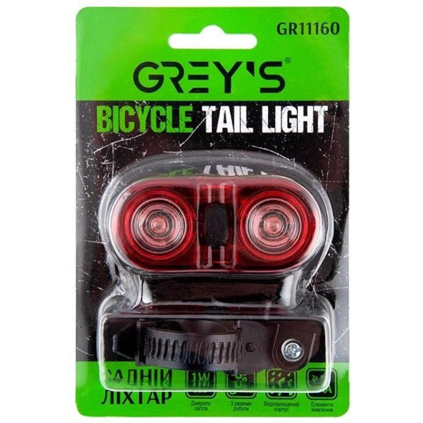 Велосипедний задній ліхтар Grey's LED 3 режими 30 х 30 х 70 мм 1 шт (GR11160)