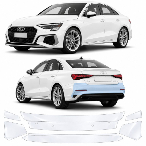 Антигравийная защитная бронепленка по лекалам для Audi A3 8Y 2020-2024 - задний бампер