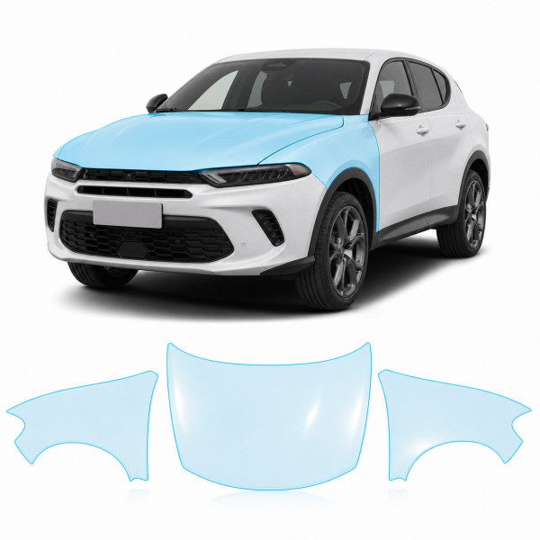 Антигравийная защитная бронепленка по лекалам для Dodge Hornet I 2023- капот и передние крылья