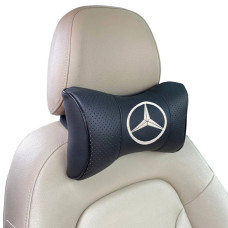 Подушка на підголівник з логотипом Mercedes-Benz екошкіра Чорна 1 шт