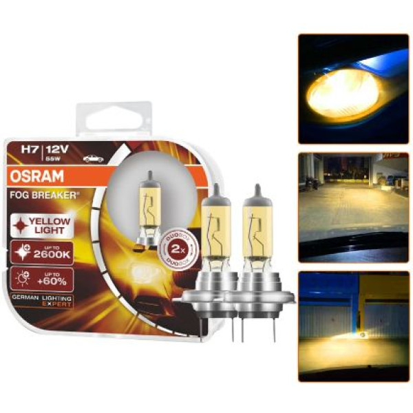 Автолампа галогенна Osram Fog Breaker +60% 12V H4 60/55W 2600K 2 шт (62193FBR-BOX)