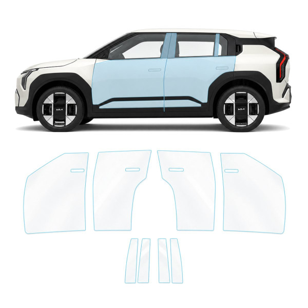Антигравийная защитная бронепленка по лекалам для Kia EV3 I 2024- зоны дверей и стойки окон