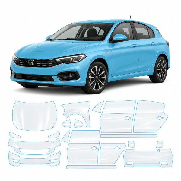 Антигравийная защитная бронепленка по лекалам для Fiat Tipo II facelift 2021-2024 - полный кузов