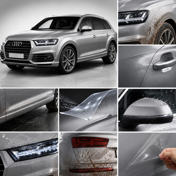 Антигравийная защитная бронепленка по лекалам для Audi Q7 4M 2015-2019 - передняя часть авто (капот бампер фары крылья)