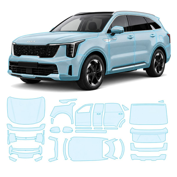 Антигравийная защитная бронепленка по лекалам для Kia Sorento MQ4 facelift 2024- полный кузов