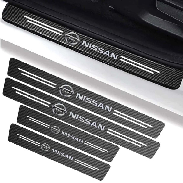 Защитная пленка накладка на пороги для Nissan Черный Карбон 4 шт