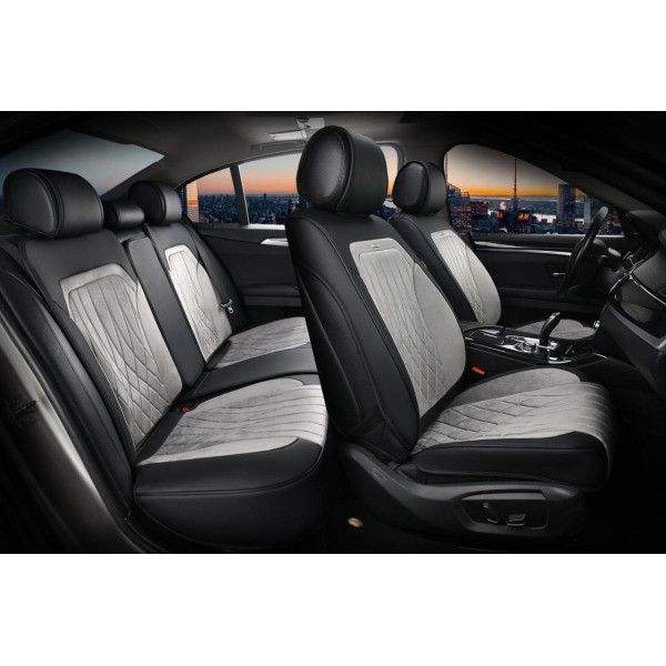Авточехлы для сидений Алькантара Экокожа Elegant Modena комплект Серые (700 133)