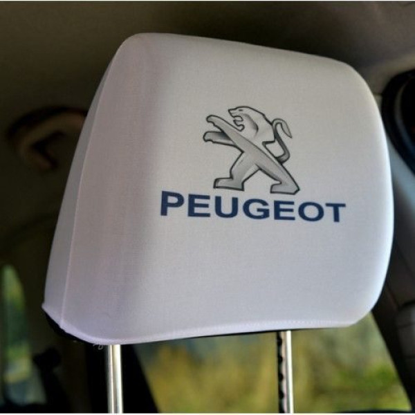 Чехлы для подголовников Универсальные Peugeot Белые Цветной логотип 2 шт
