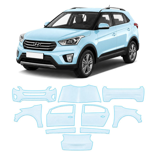 Антигравийная защитная бронепленка по лекалам для Hyundai Creta I facelift 2018-2019 - полный кузов
