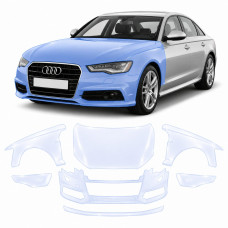 Антигравийная защитная бронепленка по лекалам для Audi A6 C7 2011-2018 - передняя часть авто (капот бампер фары крылья)